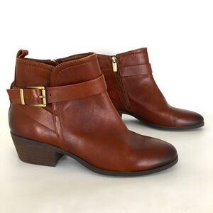 Vince Camuto Womens Size 8 Peamer Ankle Boot Bootie Brown Leather Buckle